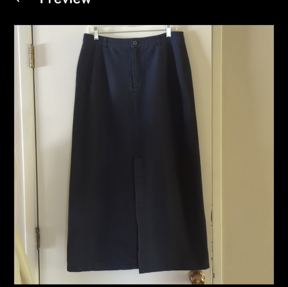 - Indigo Blue Slit Front Denim Skirt Midi -Minilist Career Everyday Wear